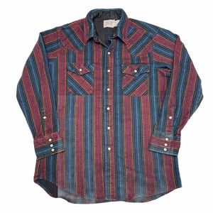 Vintage Saddle King Western Flannel Men's XL Pearl Snap Stripes Work Shirt